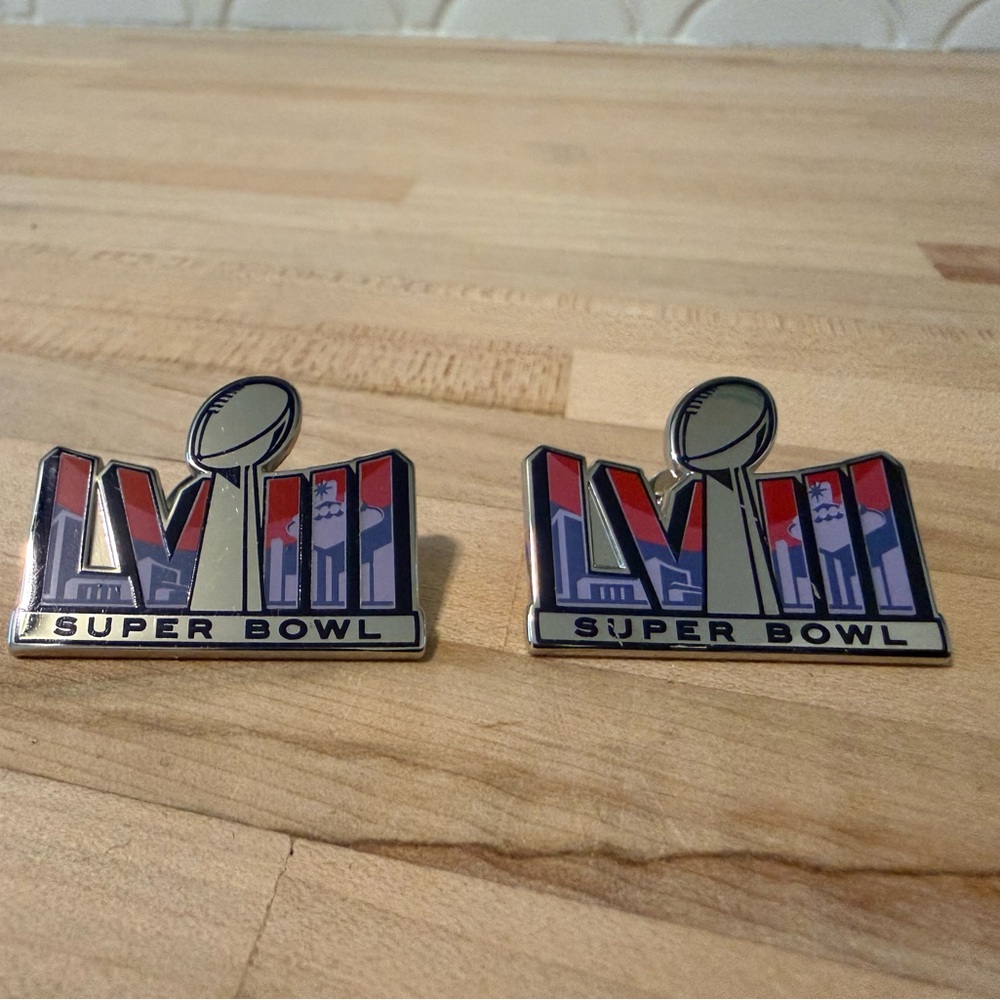 Lot of 2 NFL Super Bowl LVIII Pins - Silver, Red, Blue